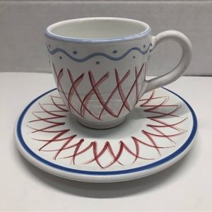 Vintage ATQ Set Teacup with Plate 1989 Designs Are Deruta Italy EUC Blue Mauve